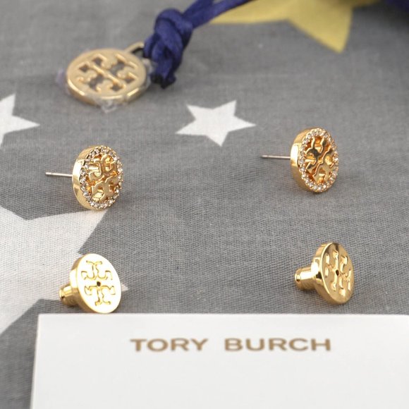 Tory Burch Miller Pavé Stud Earrings in Tory Gold (Brand New with Dust Bag) - Picture 5 of 5
